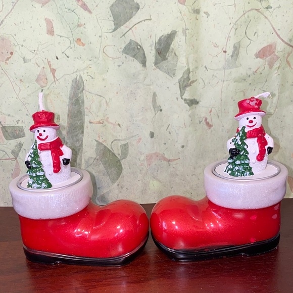 Festive Red Boot Candle Holders - Picture 1 of 2